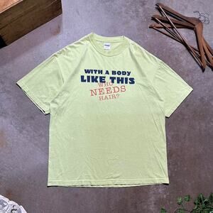 Vintage Y2K "Who Needs Hair?” Comedy Funny Humor Joke Text Tee Shirt Mens XL